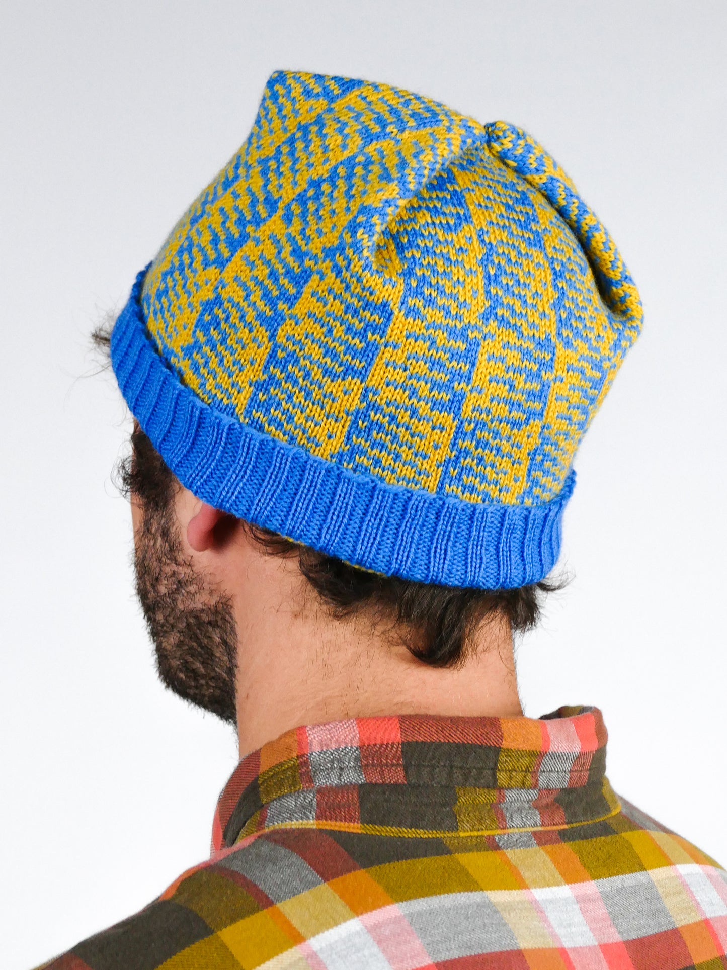 Gradient Checkerboard Hat in Blue & Yellow
