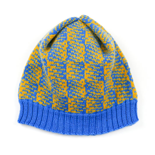 Gradient Checkerboard Hat in Blue & Yellow