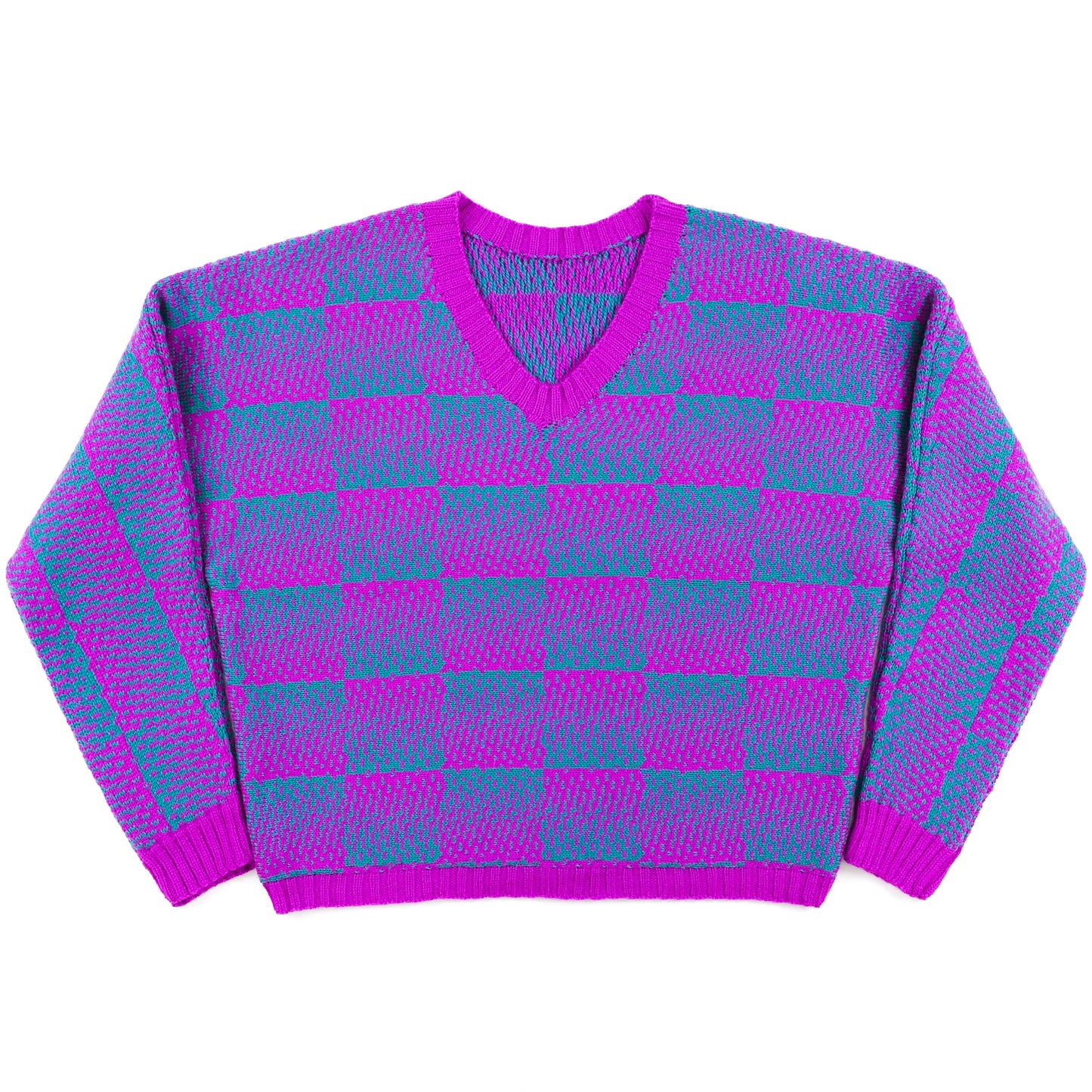 Gradient Checkerboard Sweater in Jade & Magenta