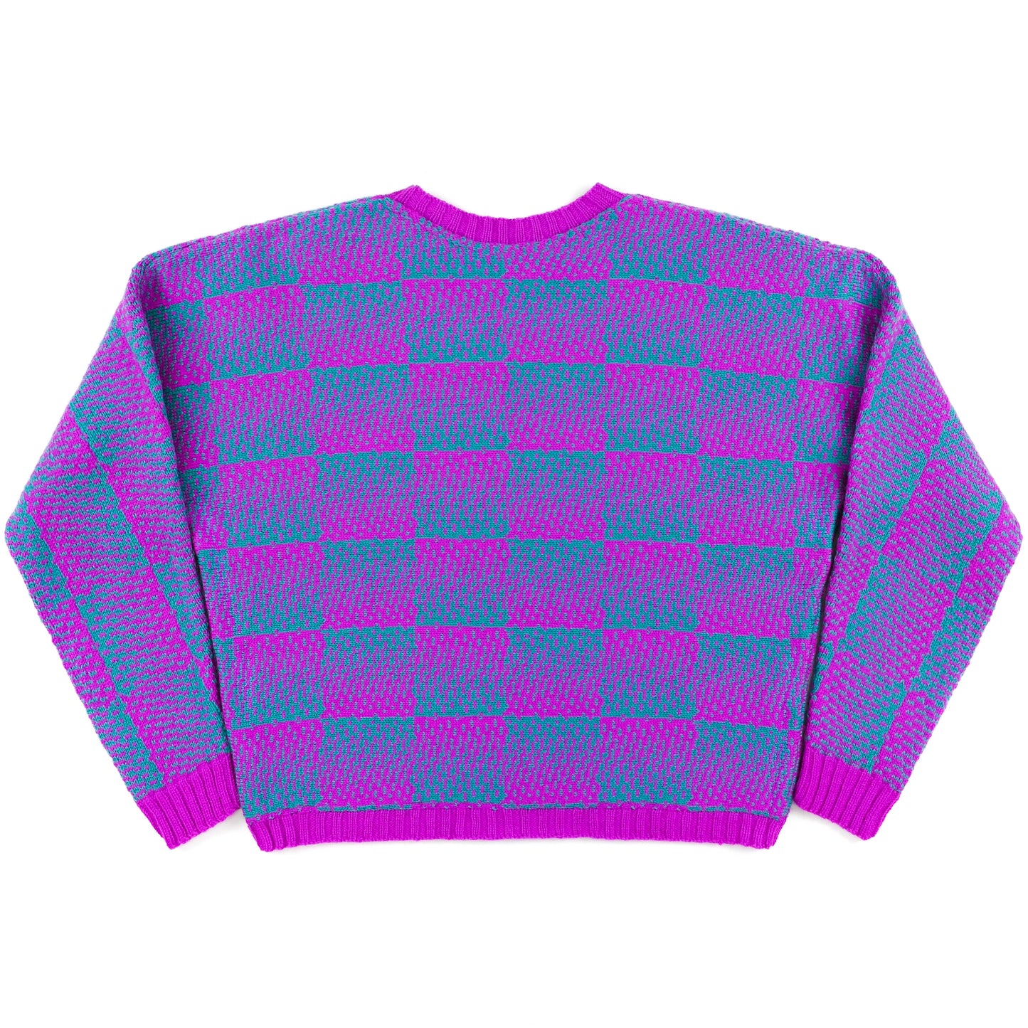 Gradient Checkerboard Sweater in Jade & Magenta